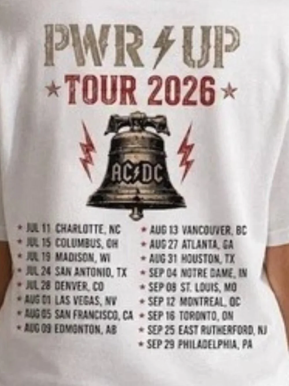 AC/DC PWR UP Tour 2026 Dates Graphic Concert T-Shirt